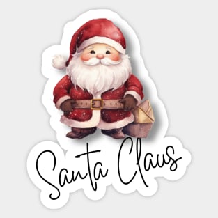 Cute Santa with Christmas Presents and Santa Claus In Script Sticker